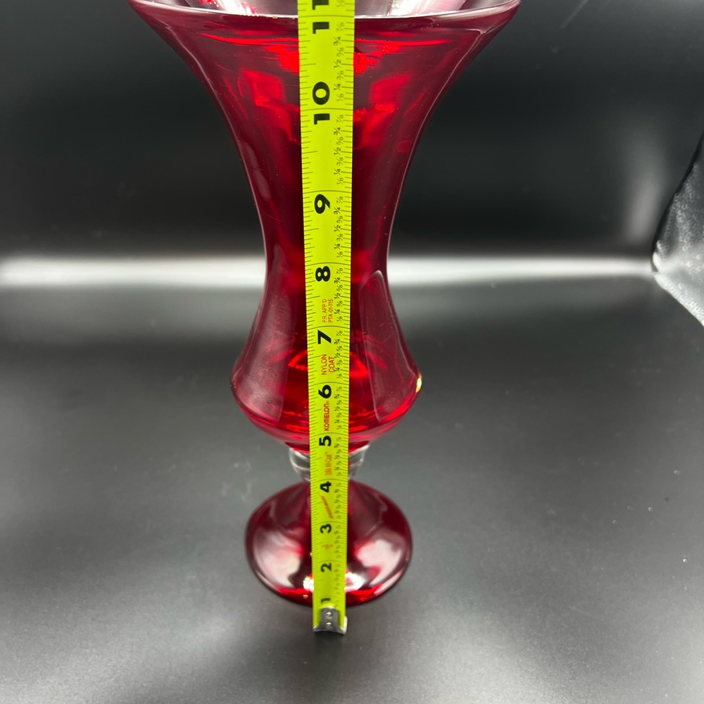 Ruby Red 11 Inch Hour Glass Stem Vase Absolutely Gorgeous / Stunning Home Decor - Picture 7 of 10